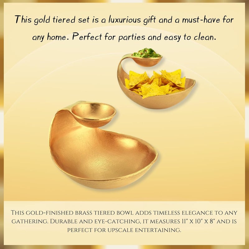 Gute Chip and Dip Serving Bowl Gold Brass Tiered Snack, Candy & Salad Bowl Decorative Centerpiece Serving Platter for Nuts, Chip and Dip, Salsas, Food Tray, Serveware Home Decor Gift Entertaining 1PC - Image 3